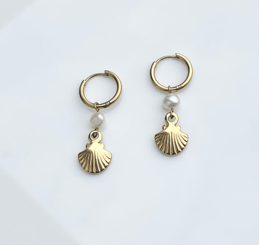 Shell & Pearl Hoops - By Night Jewellery
