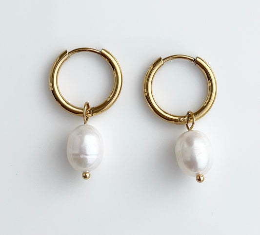 Pearl Hoops - By Night Jewellery
